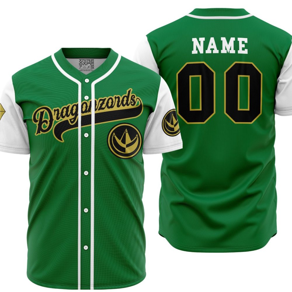 Personalized Dragonzords Green PR AOP Baseball Jersey MAIN Mockup - Anime Jersey Store