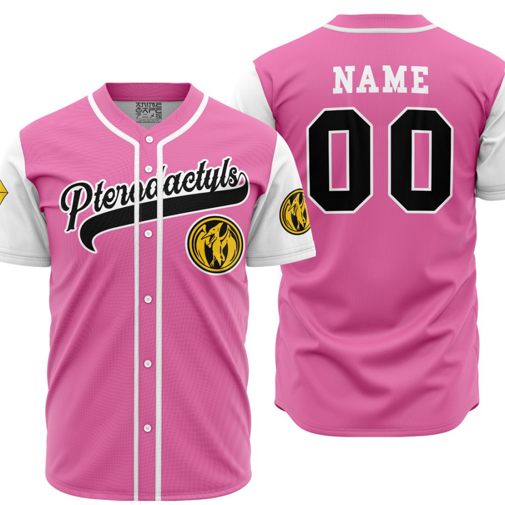 Personalized Pterodactyls Pink PR AOP Baseball Jersey MAIN Mockup 1 - Anime Jersey Store