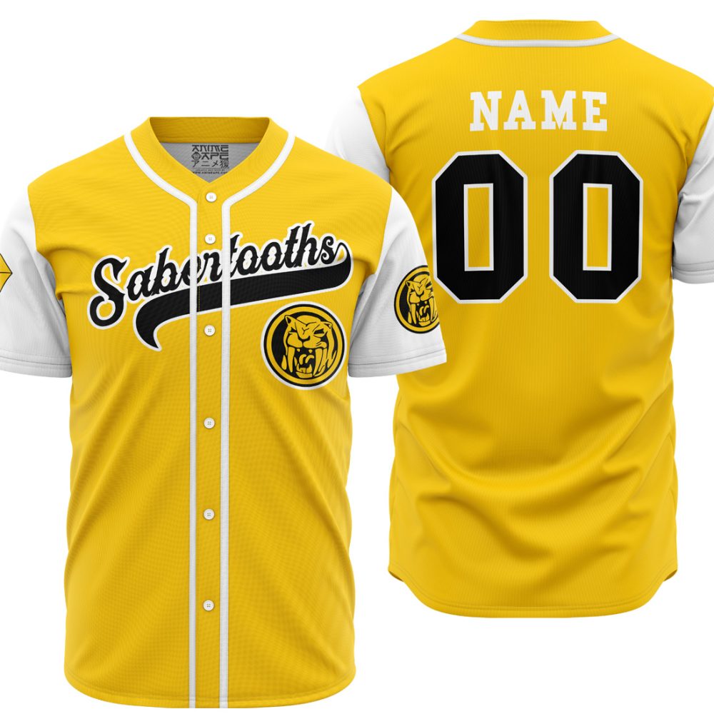 Personalized Sabertooths Yellow PR AOP Baseball Jersey MAIN Mockup 1 - Anime Jersey Store