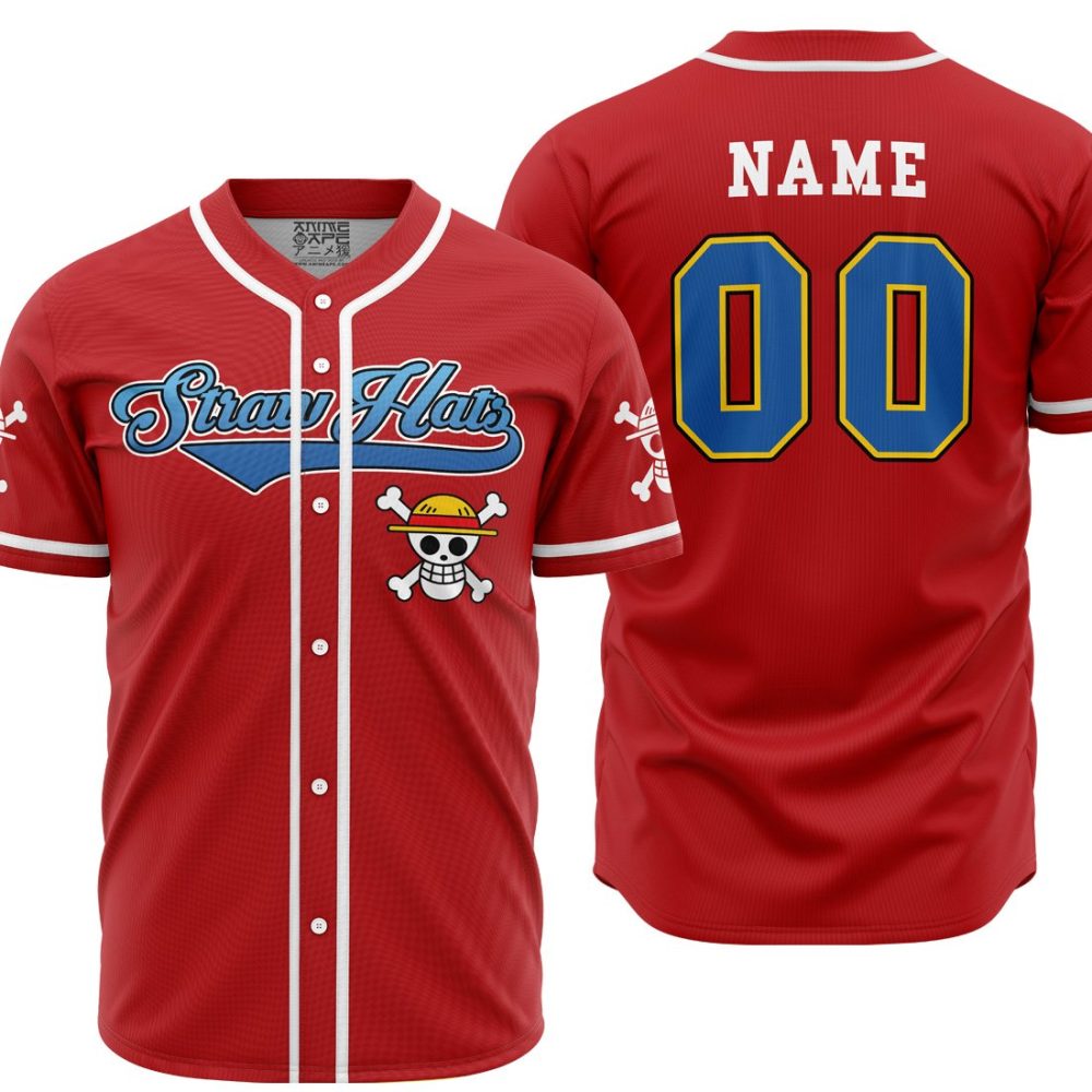 Personalized Straw Hats Luffy OP AOP Baseball Jersey MAIN Mockup - Anime Jersey Store