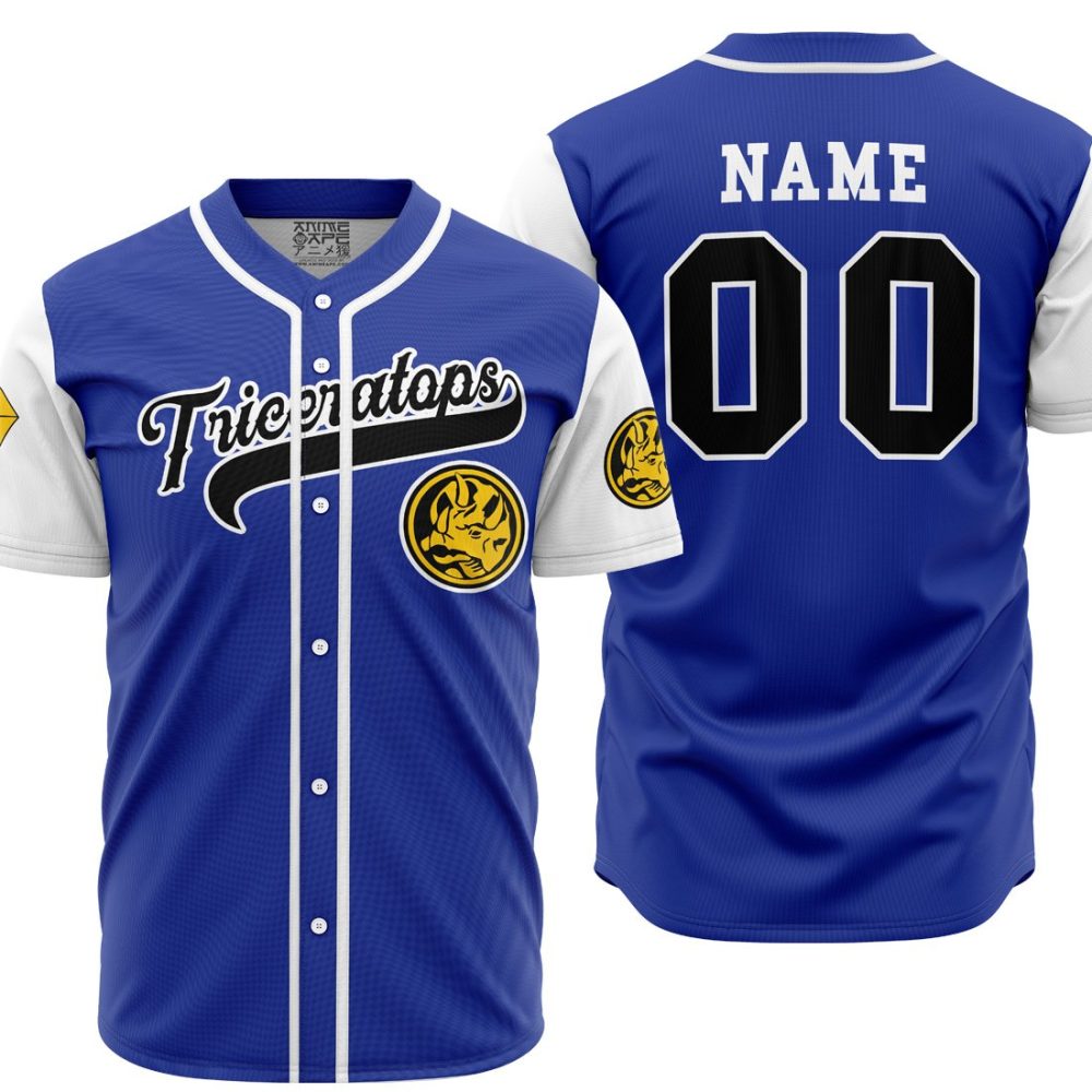 Personalized Triceratops Blue PR AOP Baseball Jersey MAIN Mockup - Anime Jersey Store