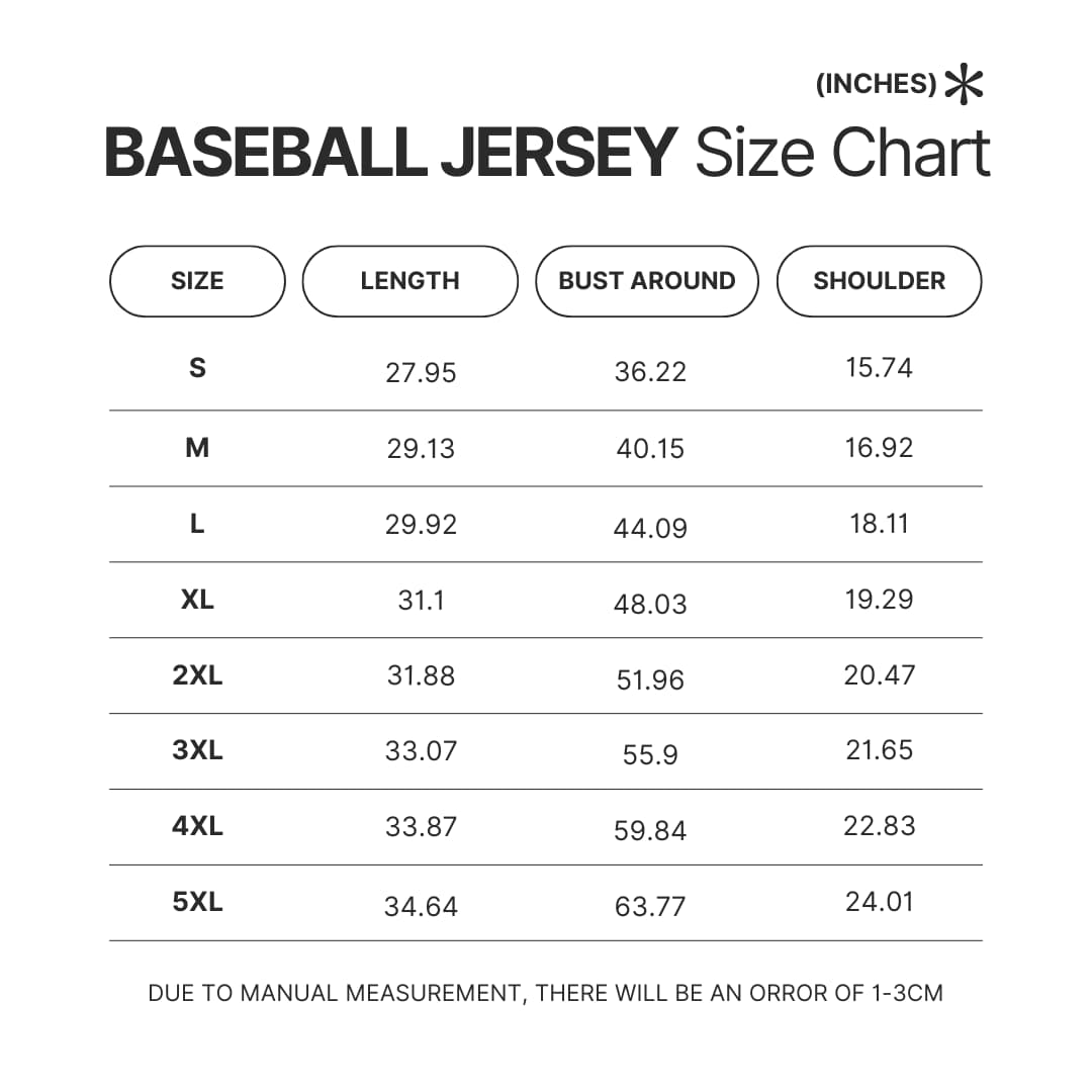 Baseball Jersey Size Chart - Anime Jersey Store